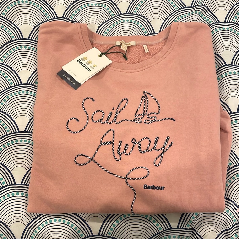 Barbour Padstow Overlayer sweatshirt in Blusher. NWT.